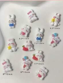 60/30件兔子和熊美甲装饰品，2025新款可爱动物混合套装，包含粉色兔子，树脂美甲装饰，适用于按压式美甲贴片 - 彩色 - 查看 8