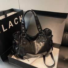 1 Pc Vintage Oversized Tote Bag - Boho PU Leather Crossbody Purse For Women, Spacious Travel & Everyday Shoulder Bag With Matching Wallet, Vintage Large Capacity Handbag, Vintage PU Messenger Shoulder Bag, Women Casual Tote Bag & Wallet, Bohemia Style Bag For Women, New Arrival Tote Bags For Woman - màu đen - Xem 11
