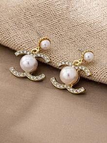 1 Pair Elegant Pearl Decor Dangle Earring, Vintage Faux Pearl Earring With Charms, Basic Design Earrings Gift For Women Daily Wear, Jewelry Gift For Her - ngọc trai - Xem 3