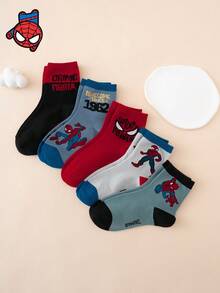 Marvel 5双漫威蜘蛛侠字母数字卡通图案船袜，舒适透气耐穿运动袜，四季皆宜，欧美尺码，色彩丰富，适合日常穿着。 - 彩色 - 查看 6