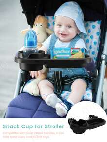 1个通用婴儿推车零食托盘，带杯架 - 硅胶臂夹式保险杠，婴儿推车托盘配件，适用于婴幼儿 - 彩色 - 查看 7