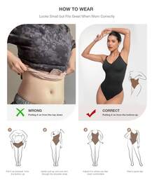 FeelinGirl Shapewear Bodysuits For Women - Tummy Control Seamless Body Shaper Padded Thong - 黑色 - 查看 2