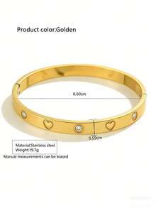 VceTd 1pc Minimalist Romantic Heart-Shaped Stainless Steel Bangle, Waterproof & Hypoallergenic, Suitable For Daily Wear, Formal Events, Weddings, Jewelry Accessory, Valentine's Day & Holiday Gift