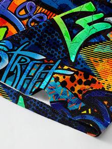 5pcs/Set Men's Fashion Graffiti Printed Shorts, Digital Print Men's Boxer Briefs, Funny Printed Boxing Briefs, Knitted Elastic Comfortable Breathable Men's Underwear, Breathable Skin-Friendly Fashionable Sports Briefs - Multicolor - View 9