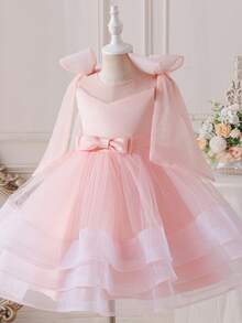 Đầm dự tiệc cưới cho bé gái thanh lịch, không tay, kiểu công chúa bồng bềnh với nơ lớn, phù hợp cho tiệc tốt nghiệp, lễ sinh nhật, đầm bé gái. - Hồng - Xem 3