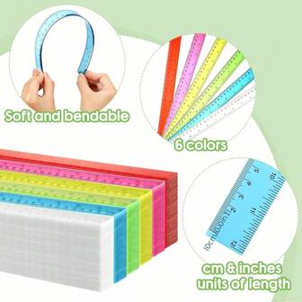 4pcs Flexible Transparent Multicolor Rulers - 12 Inch Ruler With Centimeter And Inch Markings - Suitable For Office, Teachers, School Supplies