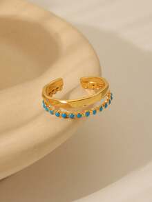 1pc Minimalist Stainless Steel 18K Plated Colorful Double Layer Open Ring For Women, Suitable For Daily, Festival, Wedding, Birthday Party Decoration, Jewelry Gift For Friends - Rose Red Dots - View 8