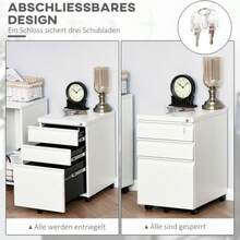 Vinsetto Rolling Office Cabinet With 3 Drawers And Wheels, Compact Steel With Concave Handle, White 39x48x60cm - White - View 4