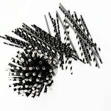 25pcs/100pcs Black Series Paper Straws, Various Printed Designs, Party Decoration Straws, Disposable Beverage Paper Straws, Suitable For Juice, Milkshake, Summer Cocktail, Graduation Party Supplies - Multicolor - View 9