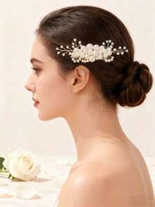 1pc Women's Luxury Pearl Crystal Rhinestone Heavy-Duty Hair Comb, Bridal Hairstyle Decorations, Hair Accerssories, Wedding - 63335 - Xem 9