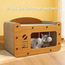 Multi-Function Cat Scratcher House – 3-In-1 Scratch Pad, Soft Bed & Play Cave With Toys, Durable Build & Ideal Holiday Gift - MD-tV+QE-yELLOW - View 7