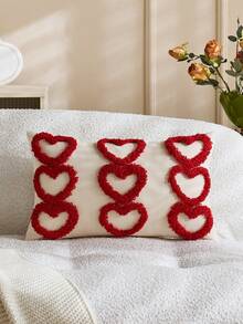 1 Stück Valentinstag Rot Herz Kissenbezüge 18x18 Inch Herzen Stickerei dekorative Zierkissen Landhausstil Valentinstag Outdoor Kissenbezüge für Sofa Couch Zuhause Valentinstag Geschenke (OHNE FÜLLUNG) - Rot - Übersicht 13
