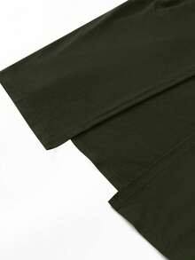 EARO Women's Spring/Summer Solid Color Stand Collar Short Sleeve Ruched High Slit Maxi Bodycon Dress, Party Dress Elegant - Army Green - View 4