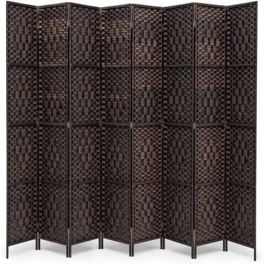 Room Divider 8 Panel Folding Wooden Privacy Screens Tall Fabric Divider For Room Separation 1.7Mx3.2M Partition Room Dividers Freestanding For Living Room Bedroom Office Brown - Brown - View 1