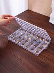 1 pieza Caja de almacenamiento de plástico transparente con 10/12/15/24/28 compartimentos fijos, caja de almacenamiento multifuncional para pendientes, anillos, joyas, suministros de arte de uñas, herramientas de uñas, accesorios de uñas, decoraciones de joyas, un regalo ideal para mujeres - Multicolor - Ver 4