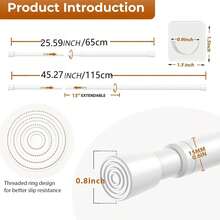 65-115cm Adjustable Curtain Rod Bracket, Shower Curtain Rod Holder, Curtain Rod Support, Shoe Cabinet Bracket, No Drill Shower Curtain Rod Holder, Wall Mounted Curtain Hook, Towel Bar Holder Hook, Accessories For Kitchen, Bathroom, Bedroom, Living Room - White - View 3