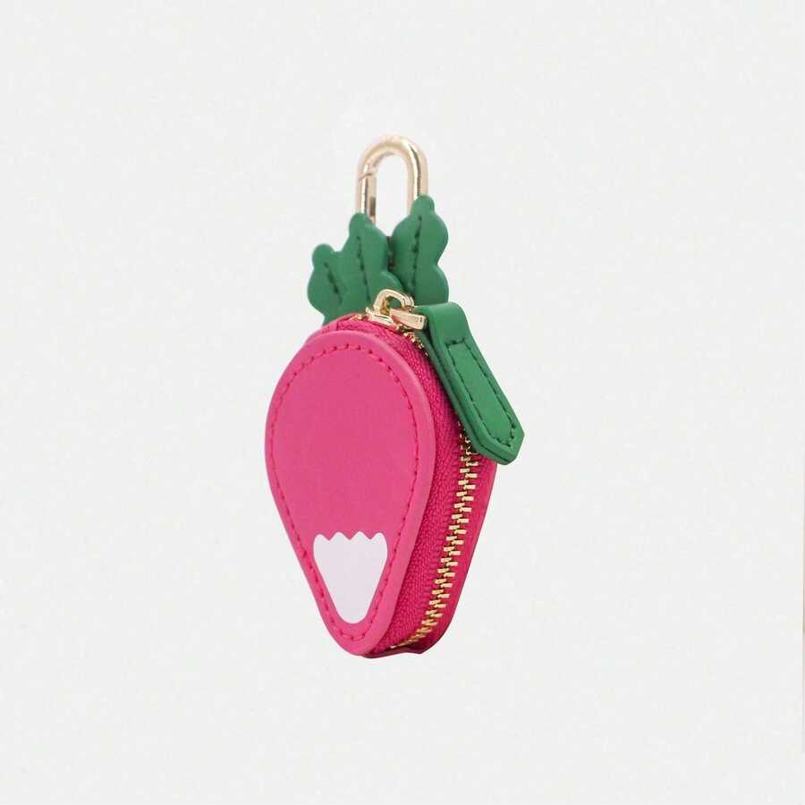 Mini Fruit Coin Purse Keychain – Strawberry Cherry Blueberry Shape, Cute Small Wallet, Bag Pendant, Girls' Accessories - 紅蘿蔔 - 查看 1