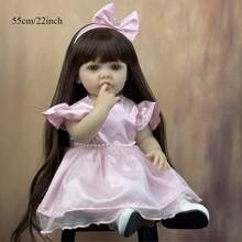 55cm Full Vinyl Reborn Baby Doll Toy, Changeable Outfit, Long Hair Princess, Infant Toddler Birthday Gift, Bath Toy, Handmade Doll Craft, Collectible Figurine Doll - 55CM - View 3