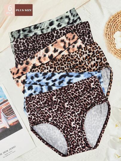 6pcs/Pack Plus Size Women Leopard Print Sexy Elastic Comfortable Briefs