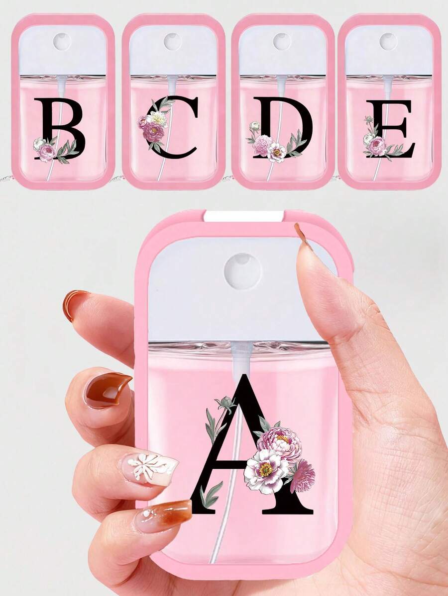 50ml Travel Spray Bottle With Floral & Letter Print, Silicone Hand Sanitizer Holder With Keychain, Full Wrap Design, Hanging Strap, Soft Silicone Material, Portable For Travel, Daily Necessities, Travel, Work, School (Sanitizer Liquid Not Included, Please Add Water After Receiving And Opening) - Multicolor - View 1