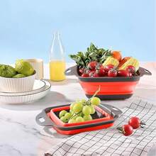 2pcs Collapsible Silicone Colander  - Easy Storage, Ideal For Draining Pasta, Veggies & Fruits, Also Works As A Fruit/Berry Bowl, Must-Have For Campers - Red - View 8