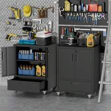 Högkvalitativ rullbarer Metall-Werkzeugschrank – Heavy-Duty Staurum, H101,5 * B76 * D51 cm, Svart/Grau, für Garage, Büro & Haushalt - Svart - Visa 4