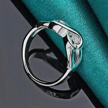 925纯银镀层双心形7-10号女士情侣婚礼派对时尚魅力戒指 - 銀色 - 查看 4