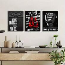 Bộ 3 tranh canvas treo tường với những câu nói truyền cảm hứng - Họa tiết thể thao đen trắng, chủ đề quyền anh, trang trí hiện đại cho phòng khách, phòng ngủ, văn phòng tại nhà, tranh in poster, phong cách thể thao, trang trí phòng nhà không khung 50x70cm/19.68x27.55inch - Nhiều màu - Xem 6
