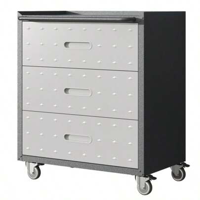 Heavy-Duty Metall-Werkzeugschrank Mit Rollen – 3-Schubladen-Tool-Cabinet, 75 * 42 * 88 Cm, Black/Grau, Für Garage, Büro & Haushalt