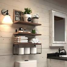 3 piezas Estantería de baño montada en la pared de madera y hierro forjado - Multicolor - Ver 3