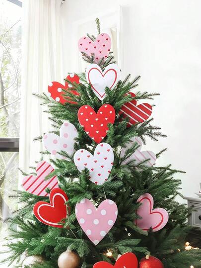 8pcs/Set Valentine's Day Tree Decor: 8 Extra Large Red, Pink And White Heart Shaped Ornaments. Adorable Heart Shaped Tree Topper Decorations. Ideal For Valentine's Day, Home, Wedding And Office Decor.