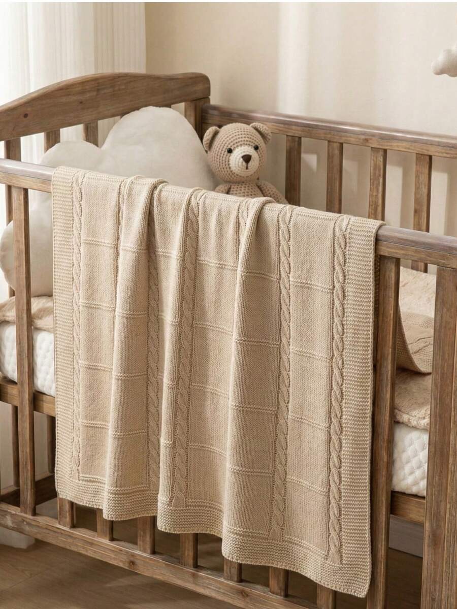 1 chiếc chăn len cho bé, màu trơn, mềm mại và thân thiện với da, nhẹ, thích hợp dùng cho xe đẩy, phù hợp cho mọi mùa. - Màu be - Xem 1