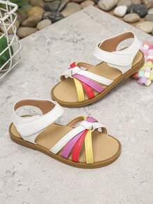 儿童白色彩虹扭结凉鞋，适合夏季假期和节日穿着 - 白色 - 查看 1