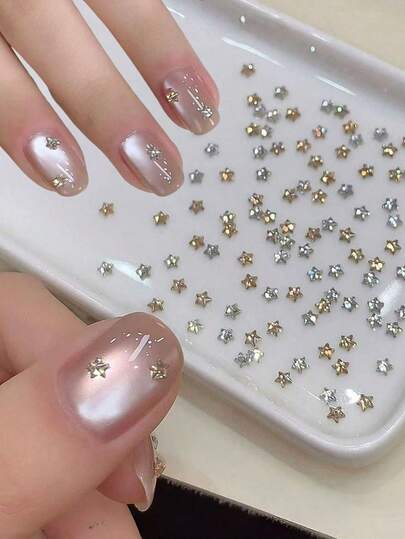 20pcs Sparkling Zirconia Diamond Nail Art Decorations, Champagne Silver Mini Irregular Flat Nail Studs, Nail Accessories, Nail Art Supplies For Nail Design Decoration