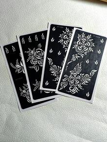 4 ark tillfälliga tatueringsschabloner, blomma henna tatueringsschablonklistermärken, återanvändbara blommönster kroppskonstmallar för kvinnor kroppsmakeup mehndi-designer, 3 lager - Svart - Visa 8