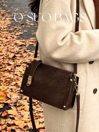 1 件女士奢华手提包，方形盒状，高品质 PU 铆钉设计，时尚单肩斜挎两用包，配有长短肩带，适合日常通勤和购物