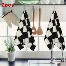 2pcs Black And White Checkered Dish Cloths - Reusable, Washable, Super Absorbent Microfiber Kitchen Towels, 23.6x15.7in, Contemporary Style For Home & RV Use, Durable & Easy To Clean, Dish Towels For Kitchen Suitable For Birthdays, Anniversaries, Valentine's Day, Thanksgiving, Christmas, Halloween, Weddings, And New Year's Gifts, This Is An Ideal Present For Her, And Also A Great Choice For Him, Family, Boyfriend, Girlfriend, Father, Mother, Lover, Daughter, Son, Grandparents, Friends, Classmates, And Pets.It Can Be Used On Sofas, Beds, In Cars, Bedrooms, Living Rooms, Offices, Outdoor Camping, Beaches, Etc., As Wall Decorations, Bedroom Decorations, Halloween Decorations, Autumn Home Decor, Autumn Decorations, Christmas Party-Themed Kitchen Towels, Christmas Decorations, And Office Decorations. - 白色 - 查看 5