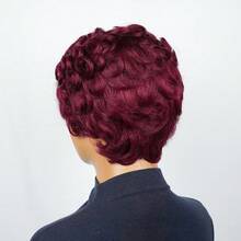1 bộ tóc giả ngắn kiểu pixie xoăn gợn sóng 99J, độ dày 150%, tóc người Remy Brazil, tóc giả toàn bộ có ren. - S99J - Xem 5