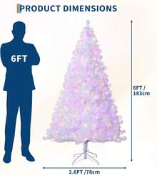 Árbol de Navidad artificial blanco preiluminado de 6 FT con luces LED blancas cálidas y soporte de metal, pino artificial para decoración navideña para el hogar, la oficina y fiestas. - Blanco - Ver 8