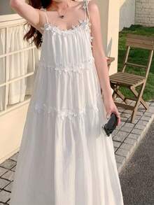 Robe de femme style bohème à bretelles fines blanches, parfaite pour les voyages, la plage et les vacances - Blanc - Voir 14