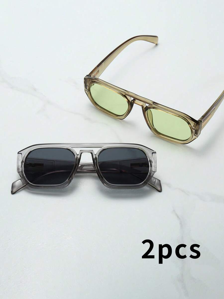 2 chiếc gọng kính oval hai cầu kiểu retro unisex chất lượng cao, thiết kế tối giản độc đáo, phù hợp cho du lịch, thường ngày, dự tiệc, đi biển và sử dụng hàng ngày. - 2 cái - Xem 1