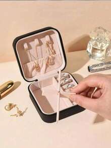 1pc Travel Jewelry Organizer, PU Jewelry Organizer, Convenient Travel Organizer, Cosmetic Organizer, Travel Storage Accessory, Compact Jewelry Box, Jewelry Storage Container, Jewelry Organizer, Earring, Necklace, Ring Storage Box, Travel Essential, Travel Organizer, Holiday Gift, Women's Gift. - Multicolor - View 4