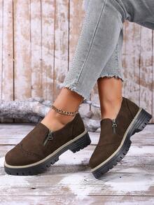 1 Pair Women's Solid Color Fashion PU Leather Platform Wedge Shoes, Suitable For Outdoor Wear All Seasons - Coffee - View 3