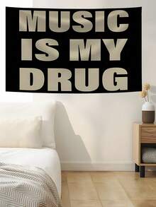 音乐是我的音乐 抽象卡通艺术设计挂毯 彩色墙挂旗帜 适用于卧室、客厅、宿舍、万圣节派对装饰、男士专属空间、现代音乐艺术挂毯横幅礼品 - 彩色 - 查看 1