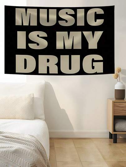 MUSIK ÄR MIN musik abstrakt tecknad konst design gobeläng färg väggbonad flagga för sovrum vardagsrum studentrum halloween festdekor, killar man cave, modern musik konst gobeläng banderoll gåva