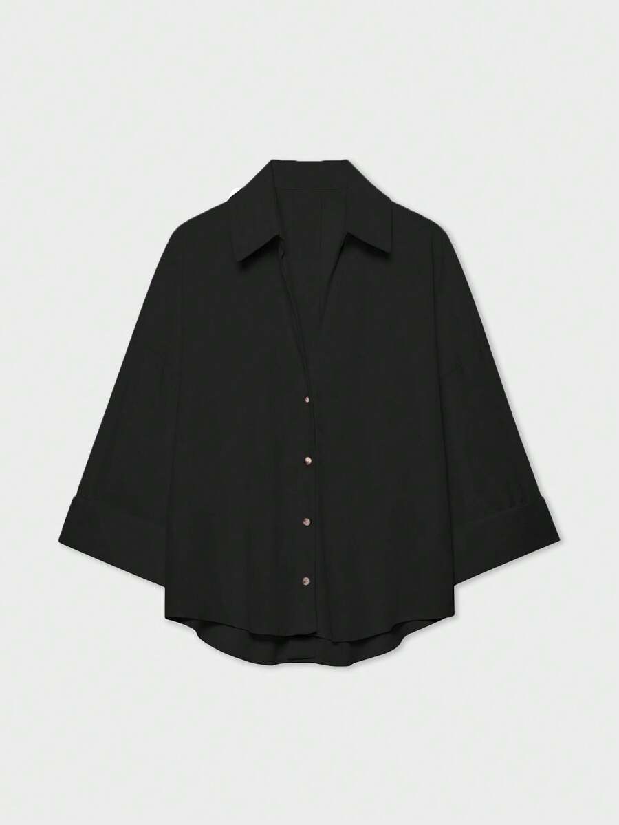 YROOE Fashion 2025 Women's Casual Minimalist Versatile Shirt - Black, Suitable For Autumn/Winter Leisure, Business Casual, Daily Commute, Simple Elegant - Black - View 1