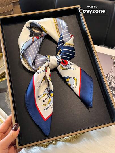 1pc Horse Print 27.6in Square Scarf, Unisex Casual & Streetwear Bandana, Headband, Headwrap, Outdoor Sun Protection Accessory, Stylish Decoration