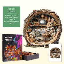 1 pieza Rompecabezas asimétrico de madera con forma de conejo y agujero de árbol, juguete de rompecabezas 2D con forma de animal para niños y adultos. Juego educativo, excelente regalo para fiestas, vacaciones, Navidad y cumpleaños. Decoración de escritorio mágica única y regalo de rompecabezas de madera creativo - Multicolor - Ver 7