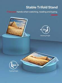 1pc Ultra-Thin Transparent 3-Fold IPad Protective Case With Stand, Shock-Proof, Pencil Slot, Suitable For IPad Mini 4/5/6, 9.7/10.2/10.5 Inch, Air 4/5/6/7, 10th/11th Gen, Pro 11 Inch, Air 11 (M2), Air 13 And Pro 11 (M4), Transparent Back Cover, High Transmittance, Customizable - Light Blue - Baby Blue - View 5