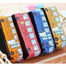 1pc Large Capacity Creative Public Transportation Theme Pencil Case, 6.5 * 19 * 6cm Canvas Zipper Pencil Box, Suitable For Office & School Supplies, Desktop Storage, Birthday Gift And Back To School Stationery - Yellow - View 2
